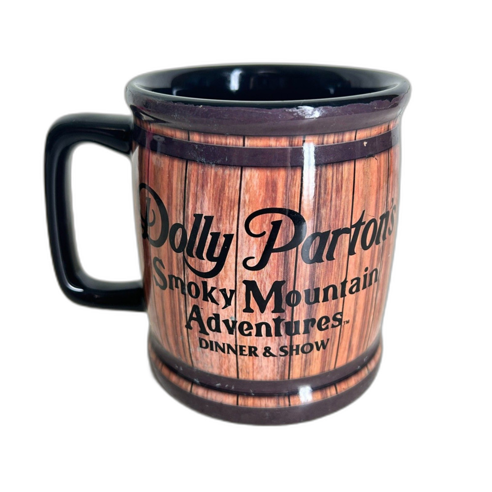 💐 DOLLY PARTON's Smoky Mountain Adventure Coffee Mug Barrel Brown Black - Picture 2 of 4
